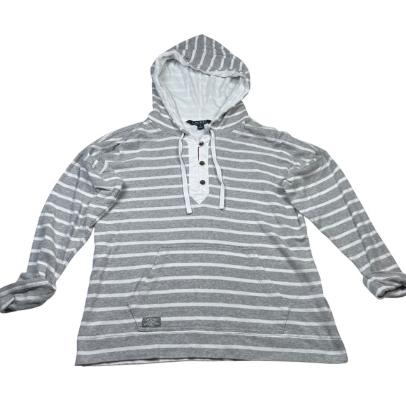 Lauren Ralph Lauren Tops - Lauren Ralph Lauren Striped Hoodie Pullover Henley Pocket Gray White Size S